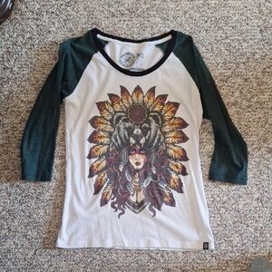 Graphic Kids Raglan Tee with Bear and Feather Design